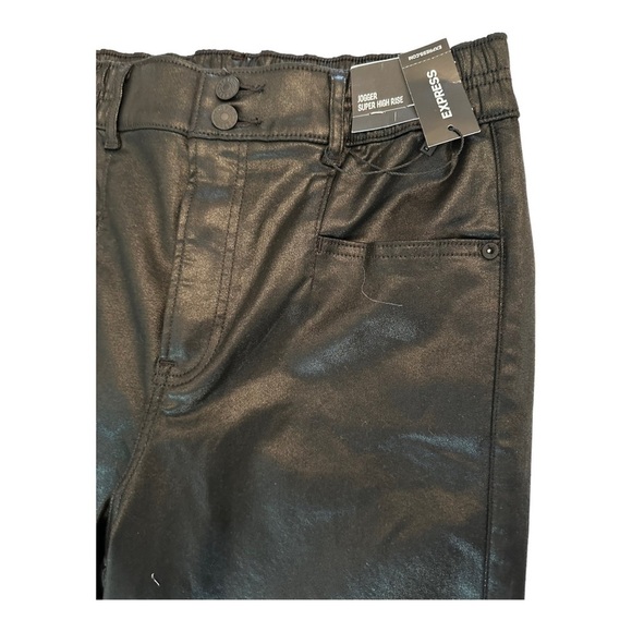 Express NWT Super High Rise Black Shiny Denim Joggers - Picture 3 of 6